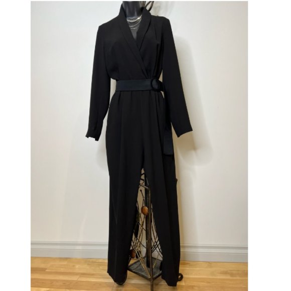 H&M Womens Long Sleeve Jumper Notched Collar Belted Waist Size 8 Black - Picture 1 of 5